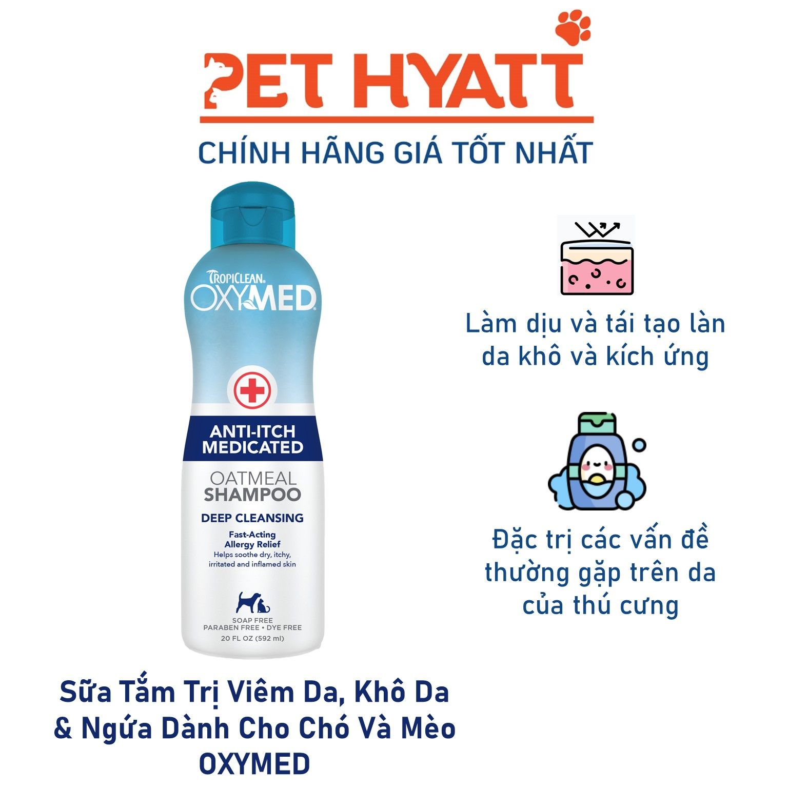 Sữa Tắm Trị Viêm Da, Khô Da & Ngứa Dành Cho Chó Và Mèo OXYMED Medicated Anti-Itch Shampoo