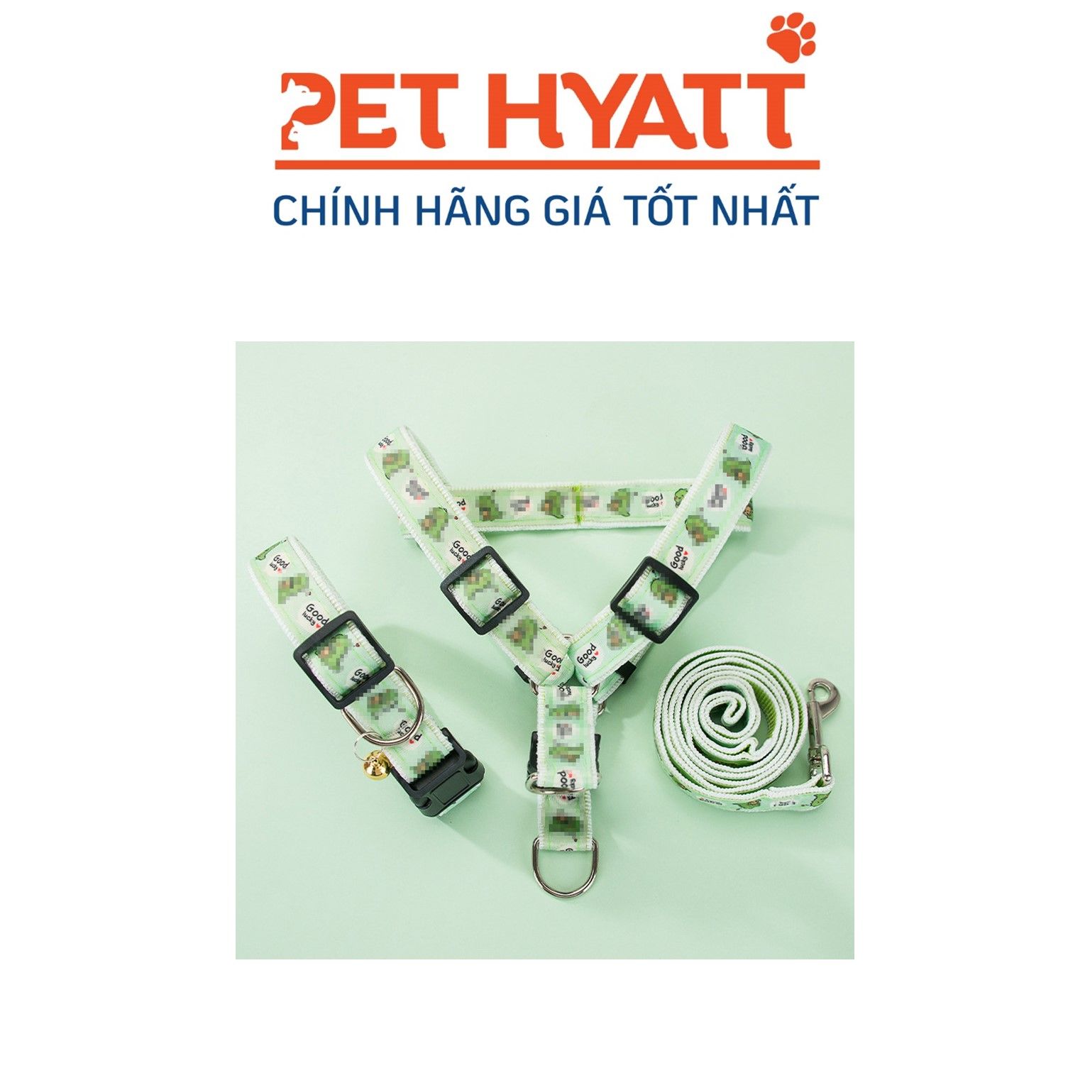 Dây Dắt Xanh Kèm Yếm Hoạ Tiết Nhiều Hình Cho Thú Cưng