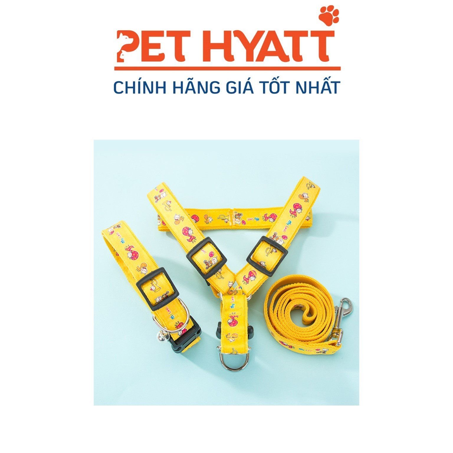 Dây Dắt Vàng Kèm Yếm Hoạ Tiết Nhiều Hình Cho Thú Cưng