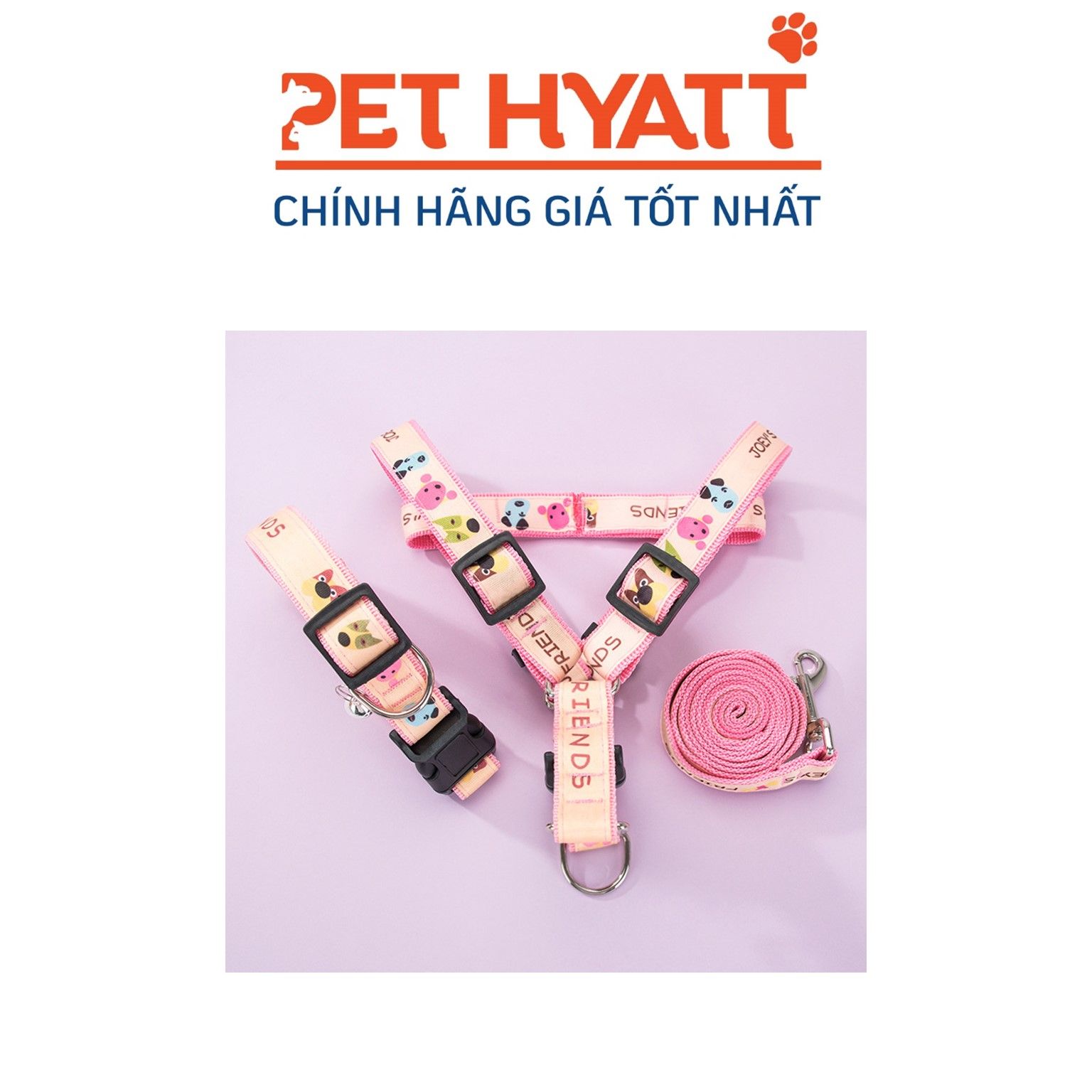 Dây Dắt Hồng Kèm Yếm Hoạ Tiết Nhiều Hình Cho Thú Cưng