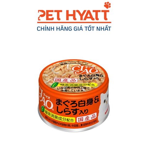  Pate Cho Mèo Thịt Cá Ngừ Trắng Và Thạch Shirasu CIAO White Meat Tuna With Shirasu In Jelly 