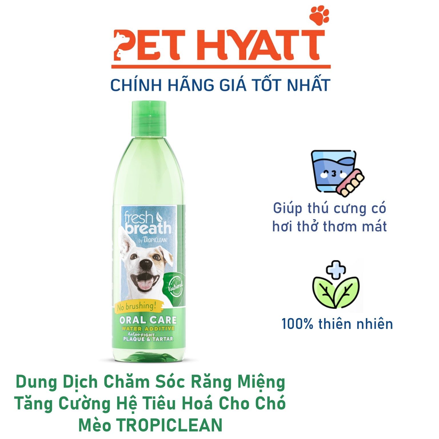 Dung Dịch Chăm Sóc Răng Miệng Tăng Cường Hệ Tiêu Hoá Cho Chó Mèo TROPICLEAN  Fresh Breath Oral Care Water Additive Digestive Support