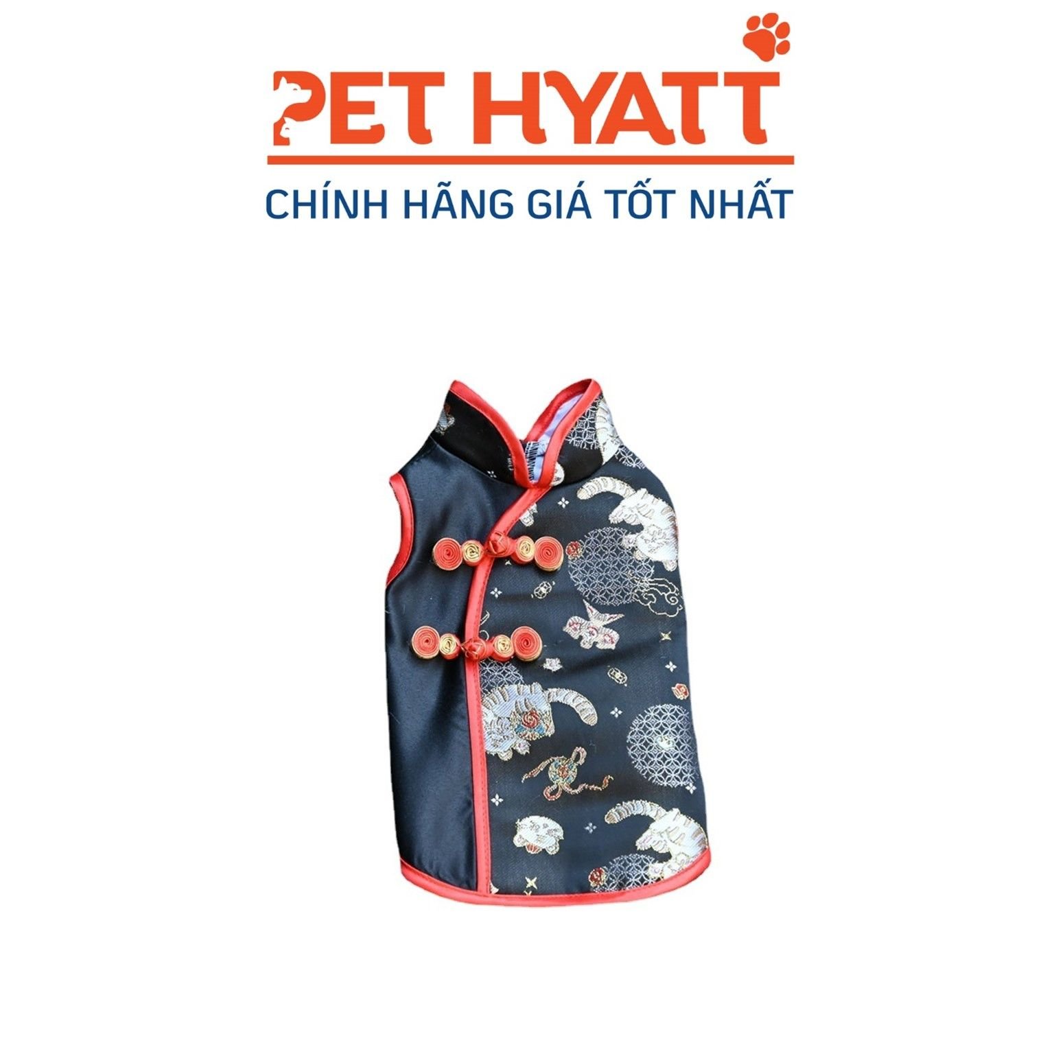 Áo Gấm Đen Sườn Xám Hổ Tết Cho Thú Cưng