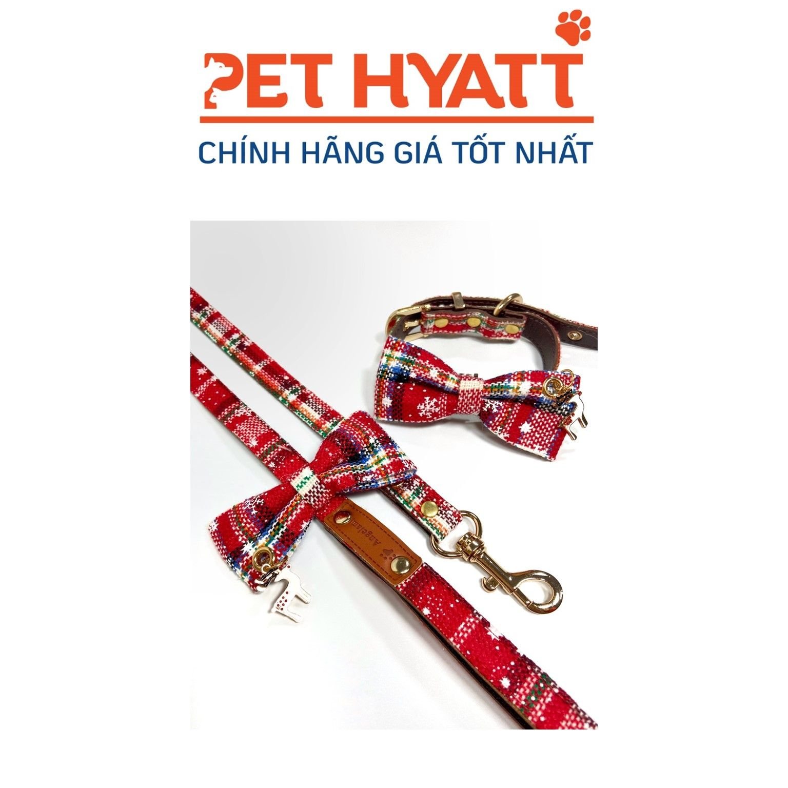 Dây Dắt Kèm Vòng Cổ Nơ Hoạ Tiết Giáng Sinh Cho Thú Cưng