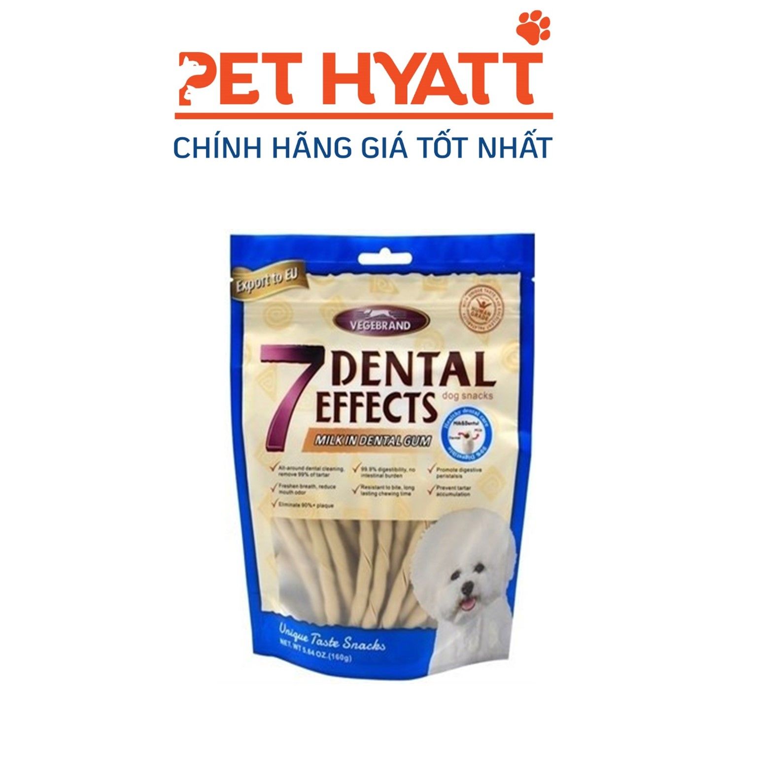 Bánh Thưởng Hình Que Cho Chó Gặm Sạch Răng Vị Sữa VEGEBRAND 7 Dental Effects Milk In Dental Gum