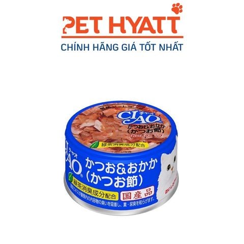  Pate Cho Mèo Thịt Cá Ngừ Trắng Và Cá Ngừ Khô CIAO White Meat Tuna With Dried Bonito In Jelly 