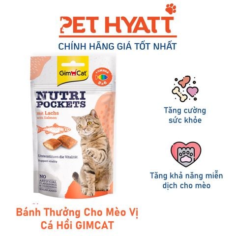  Bánh Quy Giòn Dành Cho Mèo Vị Cá Hồi GIMCAT Nutri Pockets Salmon & Omega 3&6 