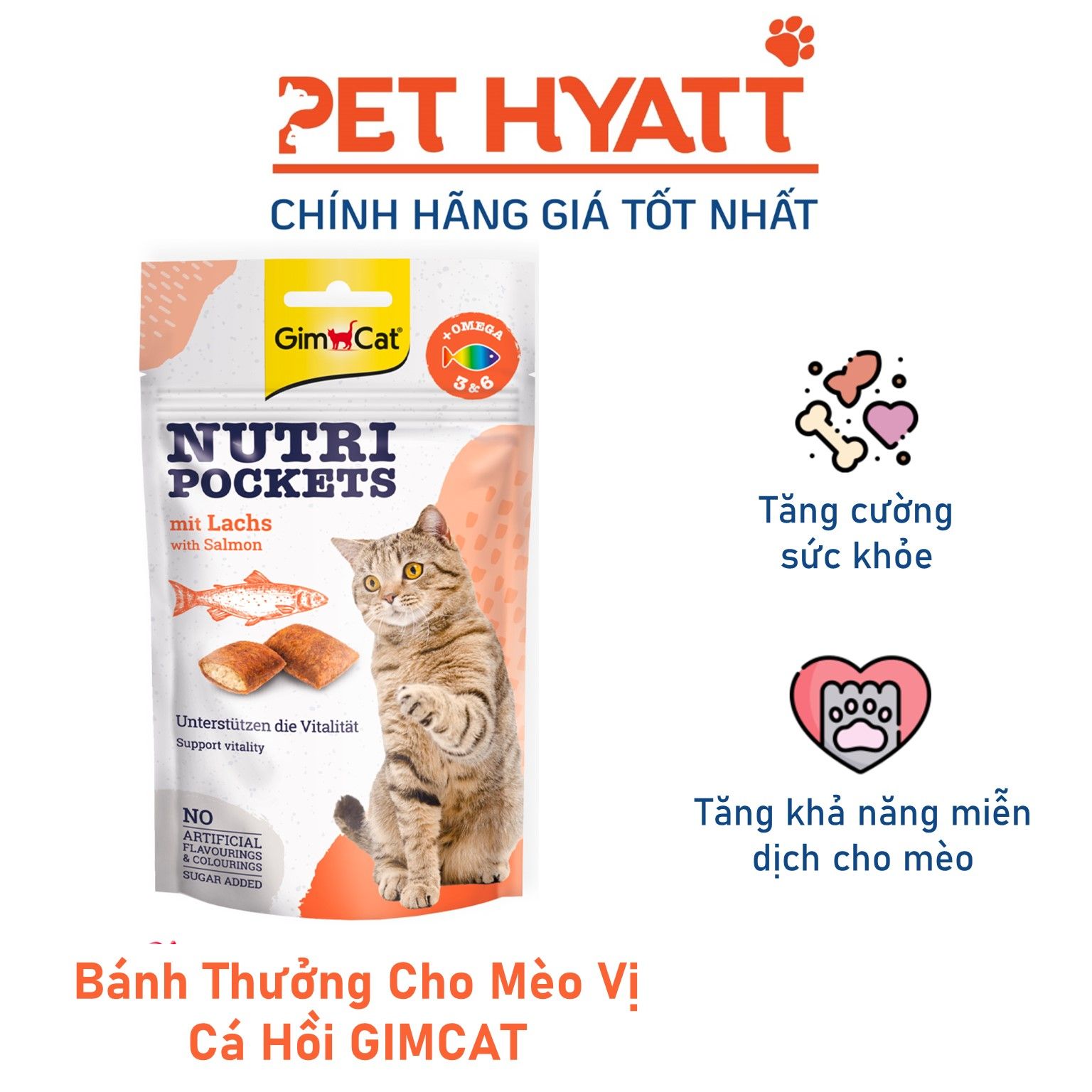 Bánh Quy Giòn Dành Cho Mèo Vị Cá Hồi GIMCAT Nutri Pockets Salmon & Omega 3&6