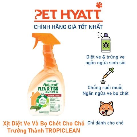  Xịt Diệt Ve Và Bọ Chét Cho Chó Trưởng Thành TROPICLEAN  Natural Flea & Tick Dog & Bedding Spray 