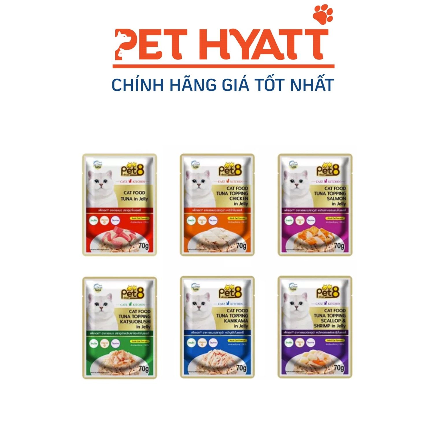 Pate Cho Mèo PET8 In Jelly Nhiều Vị