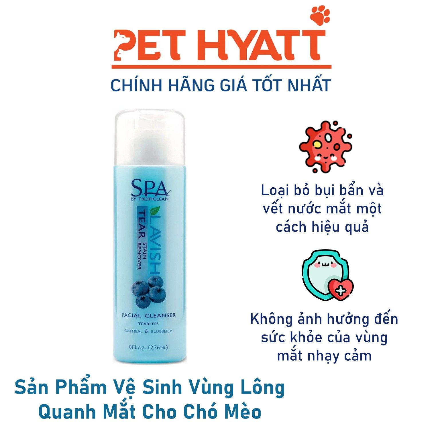 Sản Phẩm Vệ Sinh Vùng Lông Quanh Mắt Cho Chó Mèo Hương Việt Quất SPA Tear Stain Remover