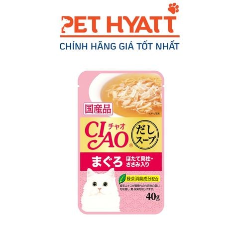  Pate Cho Mèo Thịt Cá Ngừ, Gà Phi Lê Và Sò Điệp CIAO Soup Tuna Maguro , Scallop Topping Chicken Fillet IC-211 