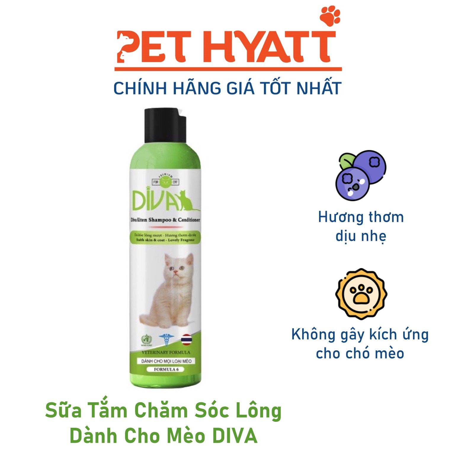 Sữa Tắm Chăm Sóc Lông Cho Mèo DIVA Màu Xanh