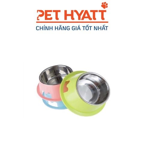  Bát Ăn Đơn Inox Đế Nhựa Cho Thú Cưng 