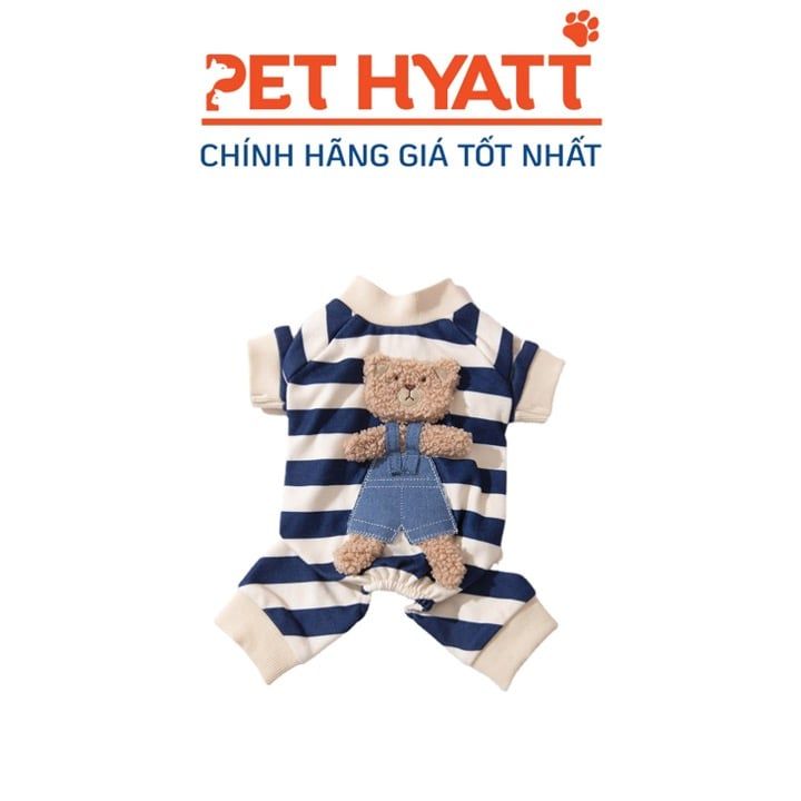 Bộ Áo Liền Quần Sọc Ngang Đính Gấu Cho Thú Cưng