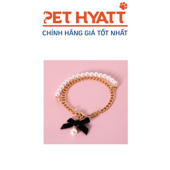 Vòng Cổ Ngọc Trai Kèm Dây Xích Nơ Đen Cho Thú Cưng