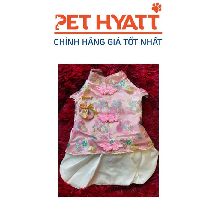 Đầm Gấm Tết Hồng Cổ Tàu Cho Thú Cưng