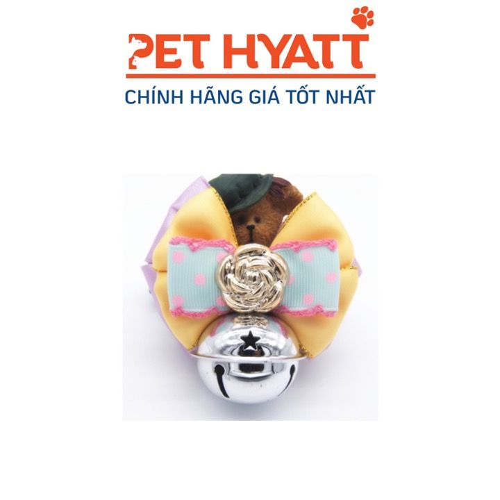 Vòng Cổ Nơ Phối Màu Chuông To Cho Thú Cưng - Vàng Tím