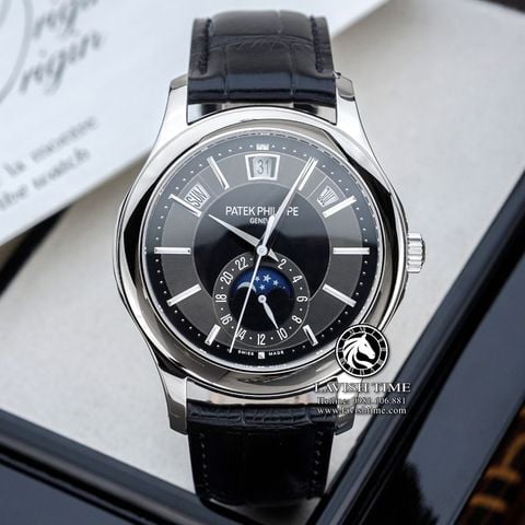 Đồng Hồ Patek Philippe Complications 5205G-010 Rep 1:1 Chế Tác Vỏ Bạc Mặt Đen Dây Da