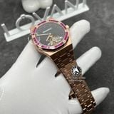 Đồng Hồ Audemars Piguet Royal Oak Tourbillon 26521OR Rep 1:1 Chế Tác Vỏ Vàng Khối 18K Niềng Bezel Đính Ruby Hồng Mặt Đen Dây Kim Loại