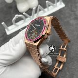 Đồng Hồ Audemars Piguet Royal Oak Tourbillon 26521OR Rep 1:1 Chế Tác Vỏ Vàng Khối 18K Niềng Bezel Đính Ruby Hồng Mặt Đen Dây Kim Loại