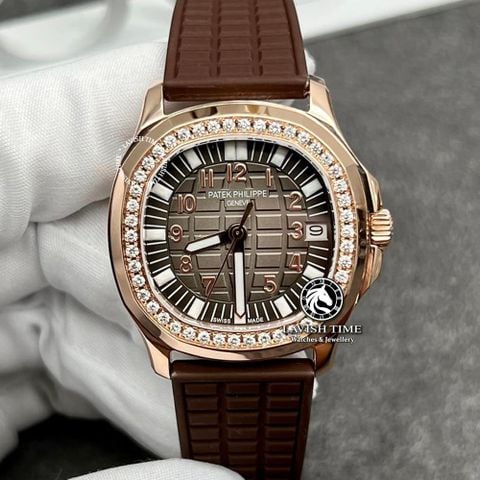 Đồng Hồ Patek Philippe Aquanaut 5068R-001 Rep 1:1 Chế Tác Vỏ Vàng Khối 18K Niềng Bezel Độ Kim Cương Thiên Nhiên Mặt Nâu Dây Cao Su