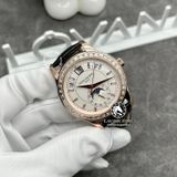 Đồng Hồ Patek Philippe Complications 5205R-001 Rep 1:1 Chế Tác Vỏ Vàng Khối 18K Niềng Bezel Độ Kim Cương Thiên Nhiên Mặt Trắng Dây Da