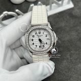Đồng Hồ Patek Philippe Aquanaut 5067A-024 Rep 1:1 Chế Tác Vỏ Vàng Trắng 18K Niềng Bezel Độ Kim Cương Thiên Nhiên Mặt Trắng Dây Cao Su