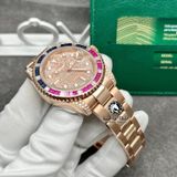 Đồng Hồ Rolex Yacht-Master 126655 Rep 1:1 Chế Tác Vỏ Vàng Khối 18K Niềng Bezel Đính Ruby Xanh Và Hồng Mặt Số Độ Kim Cương Thiên Nhiên Dây Kim Loại