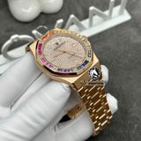 Đồng Hồ Audemars Piguet Royal Oak 15413OR.YY.1220OR.01 Rep 1:1 Chế Tác Vỏ Vàng Khối 18K Niềng Bezel Đính Ruby Cầu Vồng Mặt Số Độ  Kim Cương Thiên Nhiên