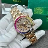 Đồng Hồ Rolex Cosmograph Daytona Rainbow 116595RBOW Rep 1:1 Chế Tác Vỏ Vàng Khối 18K Niềng Bezel Đính Ruby Cầu Vồng Mặt Và Cọc Số Độ Kim Cương Thiên Nhiên Dây Kim Loại