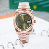 Đồng Hồ Rolex Day-Date 40mm 228235-0025 Rep 1:1 Chế Tác Mặt Số Xanh Lá Olive Cọc Số La Mã Vỏ Vàng Hồng Khối Lượng 185 Gram