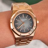 Đồng Hồ Audemars Piguet Royal Oak Jumbo Extra-Thin 50th Anniversary 16202OR.OO.1240OR.01 Rep 1:1 Chế Tác Vàng Hồng Mặt Xám