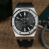 Đồng Hồ Audemars Piguet Royal Oak 15400 Rep 1:1 Vỏ Bạc Mặt Đen Dây Cao Su