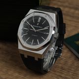 Đồng Hồ Audemars Piguet Royal Oak 15400 Rep 1:1 Vỏ Bạc Mặt Đen Dây Cao Su