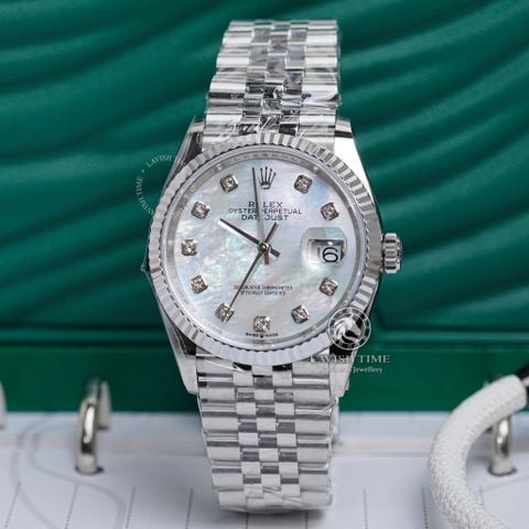 Đồng Hồ Rolex Datejust 36mm 126234-0045 Rep 1:1 Chế Tác Mặt Xà Cừ Trắng Dây Kim Loại Jubilee