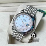 Đồng Hồ Rolex Datejust 41mm 126334-0020 Rep 1:1 Cao Cấp Vỏ Bạc Mặt Xà Cừ Trắng Cọc Số Đính Đá Dây Kim Loại Jubilee