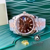 Đồng Hồ Rolex Datejust 41mm 126331-0002 Rep 1:1 Chế Tác Vỏ Demi Bọc Vàng Mặt Nâu Chocolate Cọc Số Vạch Dây Kim Loại Jubilee