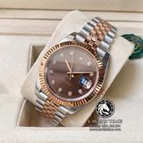 Đồng Hồ Rolex Datejust 41mm 126331-0004 Rep 1:1 Cao Cấp Vỏ Demi Vàng Hồng Mặt Nâu Chocolate Cọc Số Đá Dây Kim Loại Jubilee