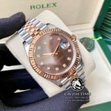 Đồng Hồ Rolex Datejust 41mm 126331-0004 Rep 1:1 Cao Cấp Vỏ Demi Vàng Hồng Mặt Nâu Chocolate Cọc Số Đá Dây Kim Loại Jubilee