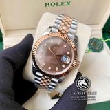 Đồng Hồ Rolex Datejust 41mm 126331-0004 Rep 1:1 Cao Cấp Vỏ Demi Vàng Hồng Mặt Nâu Chocolate Cọc Số Đá Dây Kim Loại Jubilee