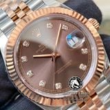 Đồng Hồ Rolex Datejust 41mm 126331-0004 Rep 1:1 Cao Cấp Vỏ Demi Vàng Hồng Mặt Nâu Chocolate Cọc Số Đá Dây Kim Loại Jubilee