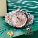 Đồng Hồ Rolex Datejust 41mm 126331-0008 Rep 1:1 Cao Cấp Vỏ Demi Vàng Hồng Mặt Hồng Cọc Số Đá Dây Kim Loại Jubilee