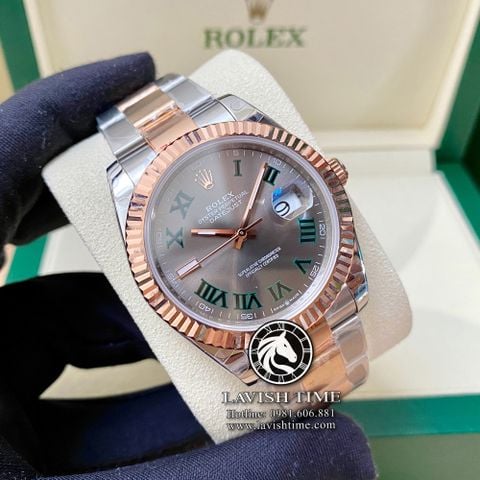 Đồng Hồ Rolex Datejust 41mm 126331-0015 Rep 1:1 Chế Tác Vỏ Demi Bọc Vàng Mặt Xám Cọc Số La Mã Dây Kim Loại Oyster