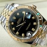 Đồng Hồ Rolex Datejust 41mm 126333-0006 Rep 1:1 Chế Tác Vỏ Demi Bọc Vàng Mặt Đen Cọc Số Đính Đá Dây Kim Loại Jubilee