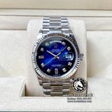 Đồng Hồ Rolex Day-Date 36mm 128239-0023 Rep 1:1 Cao Cấp Vỏ Bạc Mặt Xanh Dương Cọc Số Đá Dây Kim Loại