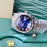 Đồng Hồ Rolex Day-Date 36mm 128239-0023 Rep 1:1 Cao Cấp Vỏ Bạc Mặt Xanh Dương Cọc Số Đá Dây Kim Loại