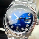 Đồng Hồ Rolex Day-Date 36mm 128239-0023 Rep 1:1 Cao Cấp Vỏ Bạc Mặt Xanh Dương Cọc Số Đá Dây Kim Loại