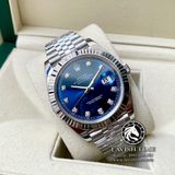 Đồng Hồ Rolex Datejust 41mm Rep 1:1 Chế Tác Vỏ Bạc Mặt Xanh Độ Cọc Số Kim Cương Thiên Nhiên Dây Kim Loại Jubilee