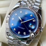 Đồng Hồ Rolex Datejust 41mm Rep 1:1 Chế Tác Vỏ Bạc Mặt Xanh Độ Cọc Số Kim Cương Thiên Nhiên Dây Kim Loại Jubilee